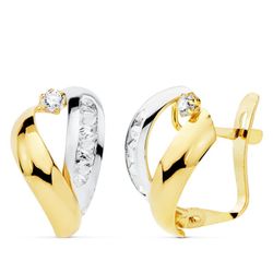 Pendientes Oro Bicolor 18kts Bandas Circonitas 16X9mm 21071
