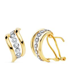 Pendientes Oro Bicolor 18kts Bandas Circonitas 17X8mm 18993