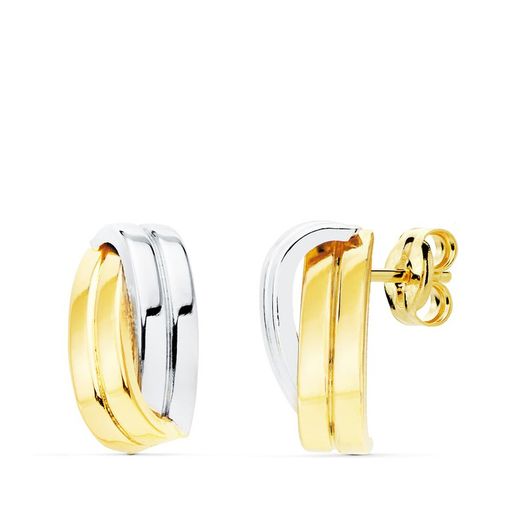 18 karat tvåfärgade guldörhängen släta band 13x7 mm tryck 21109