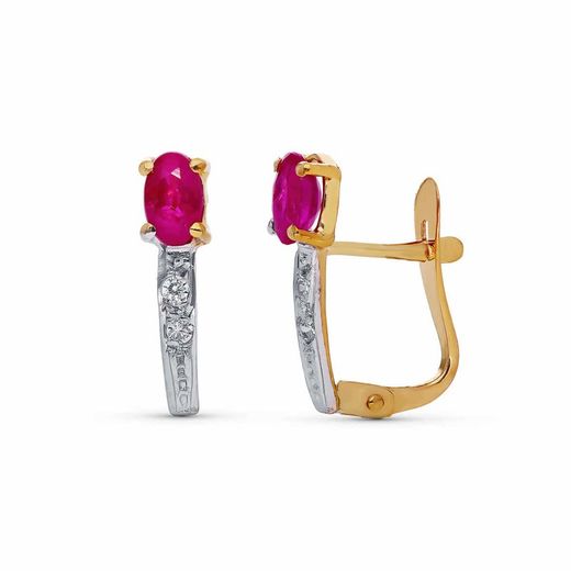 Pendientes Oro Bicolor 18kts Circonita Rubí Natural 5X3mm Total 15X4mm Catalán 18119