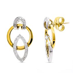 Pendientes Oro Bicolor 18kts Circonitas 20X12mm Presión 15805