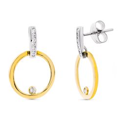 Pendientes Oro Bicolor 18kts Circonitas 21X14mm Presión 15793