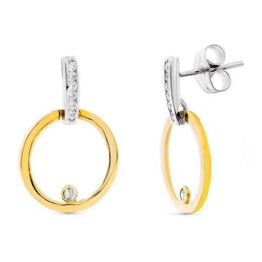 Pendientes Oro Bicolor 18kts Circonitas 21X14mm Presión 15793