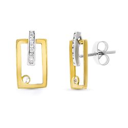 Pendientes Oro Bicolor 18kts Circonitas Presión 15794