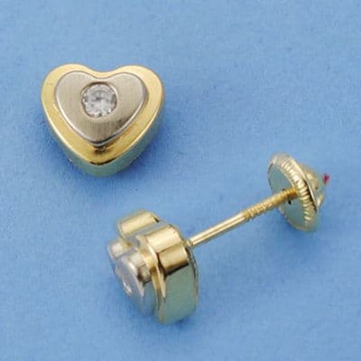 18kt Bicolor Gold Heart Earrings 7X6mm 10540