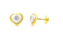 Pendientes Oro Bicolor 18kts Corazón 8X7mm Rosca 10327