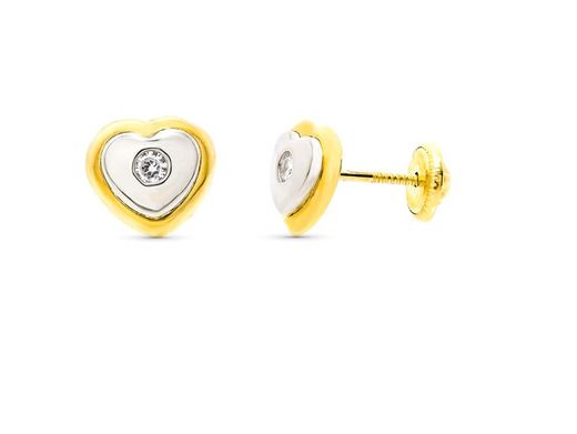 Pendientes Oro Bicolor 18kts Corazón 8X7mm Rosca 10327
