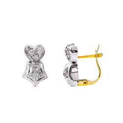 Pendientes Oro Bicolor 18kts Corazón Estrella Circonitas 13X8mm 10603