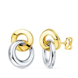 Pendientes Oro Bicolor 18kts Doble Aro  13X10mm Presión 21297