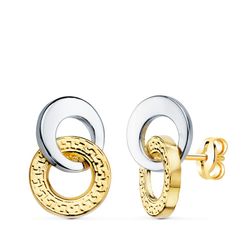 Pendientes Oro Bicolor 18kts Doble Aro Liso Greca 13X9mm Presión 21296