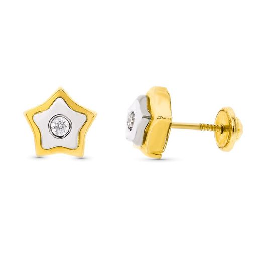 Tvåfärgade stjärnörhängen i 18 karat guld 8x8 mm 10559
