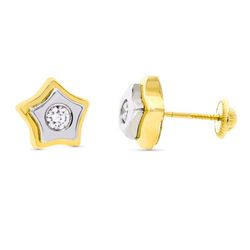 Pendientes Oro Bicolor 18kts Estrella 9X9mm Rosca 10539