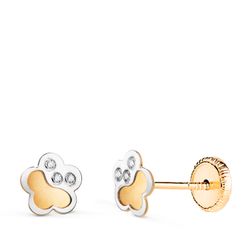 Pendientes Oro Bicolor 18kts Flor C. Circonitas 18373 6x6mm