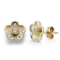 Pendientes Oro Bicolor 18kts Flor Circonitas 8mm 18476