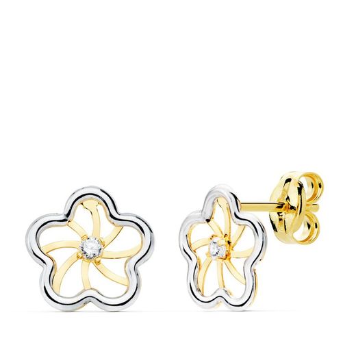 Tofarvede 18 karat guld øreringe Flower Zirconia 8X8 mm 18980