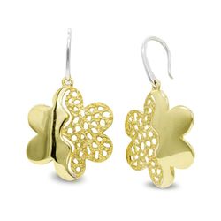 Pendientes Oro Bicolor 18kts Largos Flor 20143-1