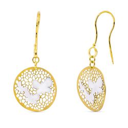 Pendientes Oro Bicolor 18kts Largos Mariposas 43X18mm Gancho 15534