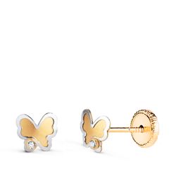 Pendientes Oro Bicolor 18kts mariposa con circonitas 18460 5,2x5mm
