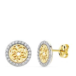 Pendientes Oro Bicolor 18kts Nacar Flor 9mm 18854