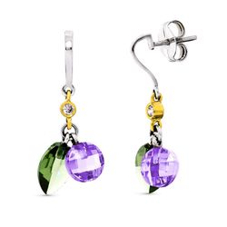 Pendientes Oro Bicolor 18kts Olivina Amatista 15368-OLAT