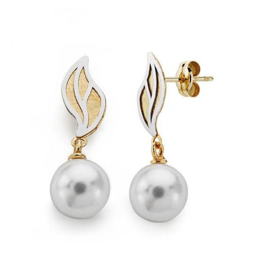 Pendientes Oro Bicolor 18kts Perla 22X8mm 18626