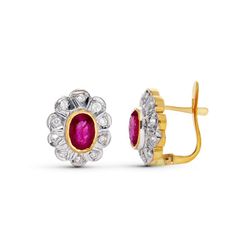 Pendientes Oro Bicolor 18kts Piedra Oval Circonitas 0442