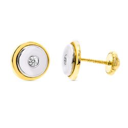 Pendientes Oro Bicolor 18kts Redondos 8mm Rosca 10326