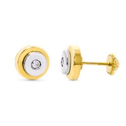 Pendientes Oro Bicolor 18kts Redondos 8mm Rosca 10538