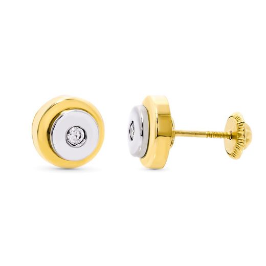 Pendientes Oro Bicolor 18kts Redondos 8mm Rosca 10538