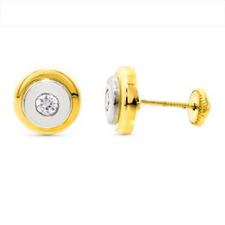 Pendientes Oro Bicolor 18kts Redondos 9mm Rosca 10429