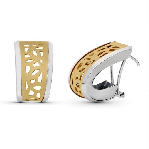 Orecchini in oro bicolore 18k Semicerchi stampati traforati 20X12 Omega 15884