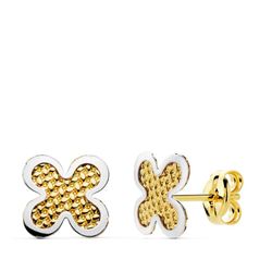 Pendientes Oro Bicolor 18kts Trebol 7X7mm 18976