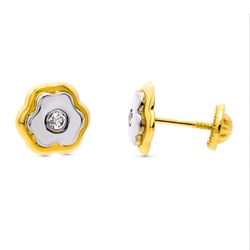 Pendientes Oro Bicolor 18kts Trebol 8X8mm Rosca 10325