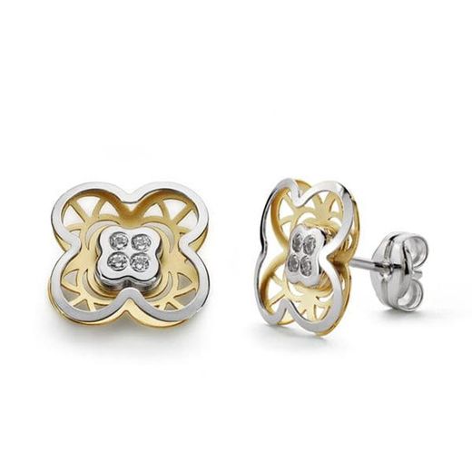 Orecchini in oro bicolore 18kt con trifoglio e zirconi 9 mm 18581