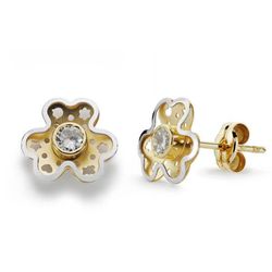 Pendientes Oro Bicolor 18kts Trebol Circonitas 9X8mm 18477
