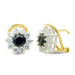 Pendientes Oro Bicolor 18kts Zafiro 5mm Circonitas 7141-1ZA