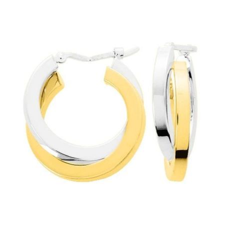 Pendientes Oro Bicolor Blanco 18krs Argyor MRM Mujer (18)9028.15JG Aro Doble Liso En Brillo