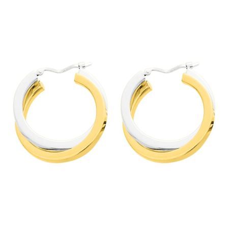 Pendientes Oro Bicolor Blanco 18krs Argyor MRM Mujer (18)9028.20JG Aro Doble Liso En Brillo