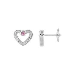Boucles d'oreilles en or blanc 18 carats (18)2.5511.21 Love 0,09 saphir rose 0,12 ct GH SI diamants