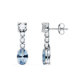 Pendientes Oro Blanco 18Kts 20x5mm 21448-OBAM Circonita Oval Azul Aguamarina Circonitas
