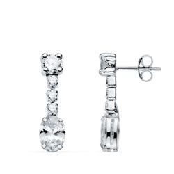Pendientes Oro Blanco 18Kts 20x5mm 21448-OBCI Circonita Oval Blanco Circonitas