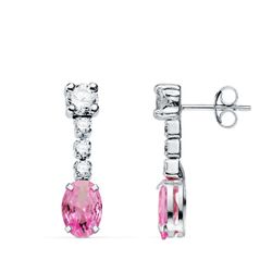 Pendientes Oro Blanco 18Kts 20x5mm 21448-OBRS Circonita Oval Rosa Circonitas