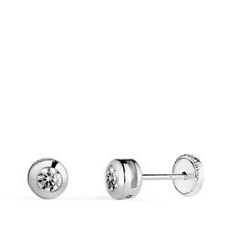 Pendientes Oro Blanco 18Kts 5mm N5950-5BT Chatón Galería Circonita