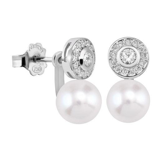 Boucles d'oreilles en or blanc 18 carats Argyor MRM 9 mm (18)75B0104ZP-9 mm Perles de zircone