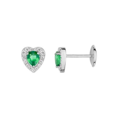 Pendientes Oro Blanco 18kts Christian Bernard  (18)2.6009.E1 Diamantes Con Esmeralda Central