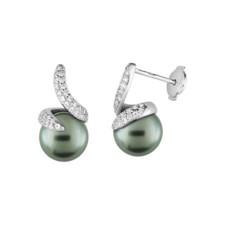 Pendientes Oro Blanco 18kts Christian Bernard  (18)2.6013.Q1 Diamantes Con Perla Tahití