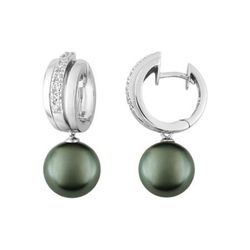 Pendientes Oro Blanco 18kts Christian Bernard  (18)2.6018.Q1 Diamantes Con Perla Tahití