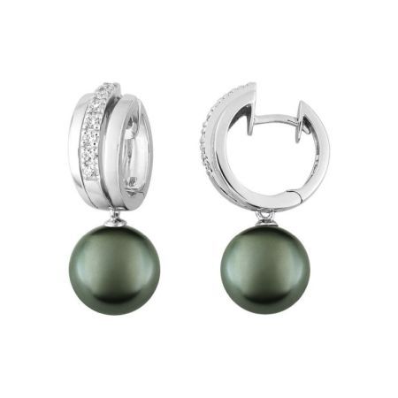 Pendientes Oro Blanco 18kts Christian Bernard  (18)2.6018.Q1 Diamantes Con Perla Tahití