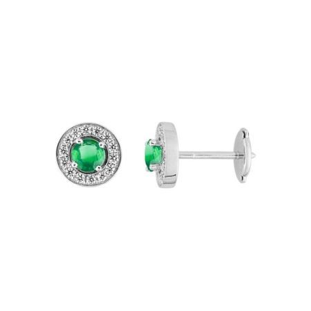 Pendientes Oro Blanco 18kts Christian Bernard  (18)2.6033.E1 Diamantes Con Esmeralda Central
