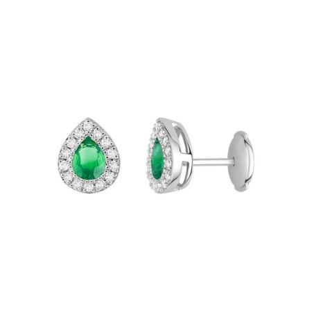 Pendientes Oro Blanco 18kts Christian Bernard  (18)2.6060.E1 Diamantes Con Esmeralda Central